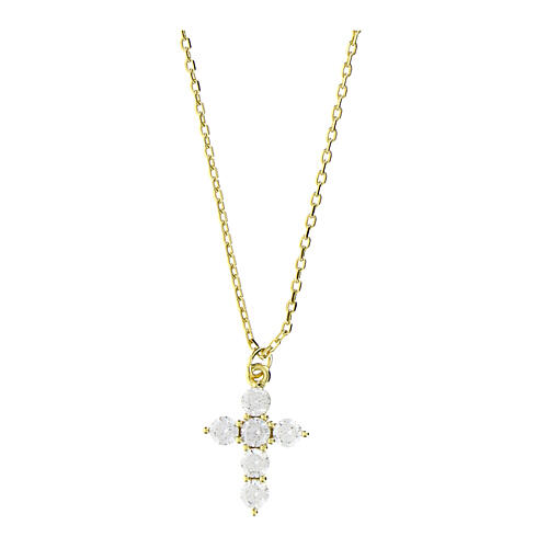 Amen necklace of gold plated silver with cross of white rhinestones 1