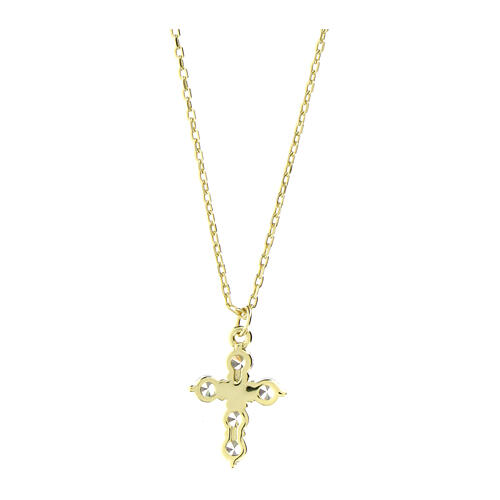 Amen necklace of gold plated silver with cross of white rhinestones 3