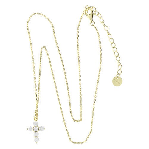 Amen necklace of gold plated silver with cross of white rhinestones 4