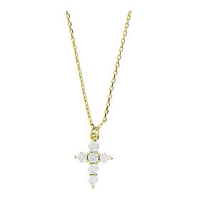 Collier Amen argento dorato e croce con zirconi bianchi