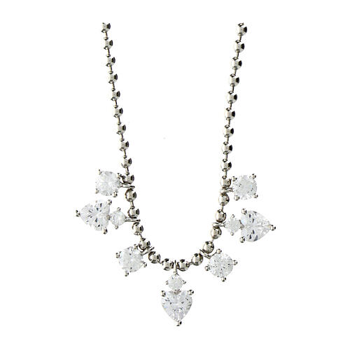 Amen Halskette aus rhodiniertem Silber mit weißen Zirkonherzen 1