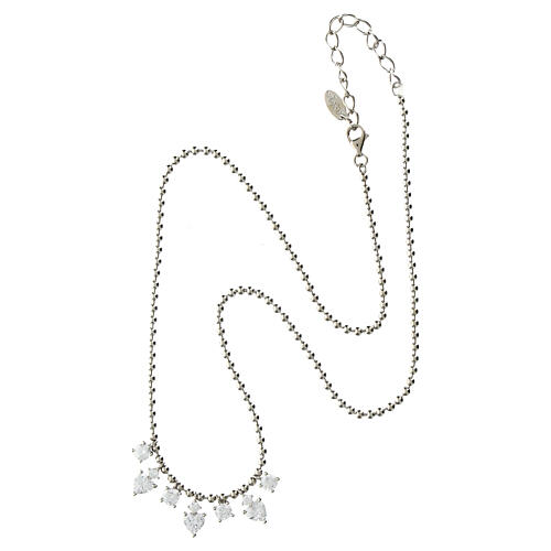 Amen necklace of rhodium-plated silver with white rhinestone dangle charms, hearts and circles 4