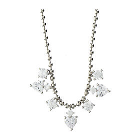 Collana Amen argento rodiato e cuori zirconi bianchi