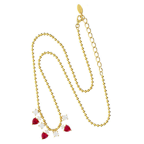Amen necklace of gold plated silver with white and red rhinestone dangle charms, hearts and circles 4