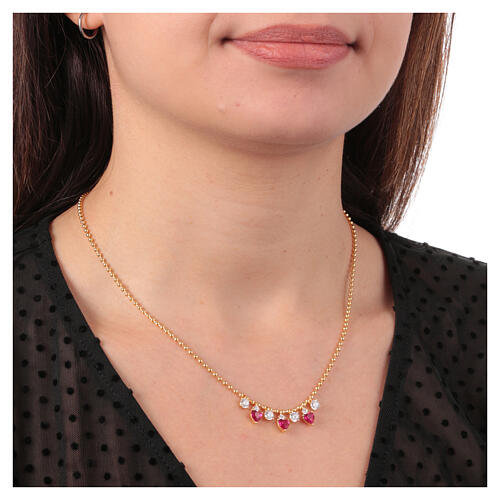 Amen necklace in golden silver and red and white zircon hearts 2