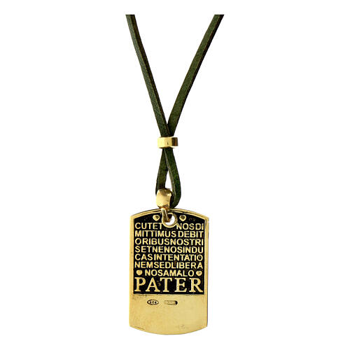 Collier Pater doré argent 925 cuir vert 44 cm Benedictus 3