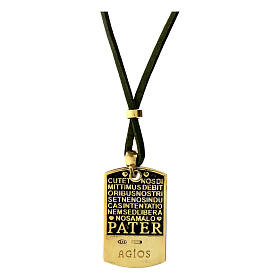 Collana Pater dorata argento 925 pelle verde 44 cm Agios