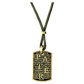 Collana Pater dorata argento 925 pelle verde 44 cm Benedictus