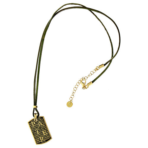 Collana Pater dorata argento 925 pelle verde 44 cm Benedictus 4