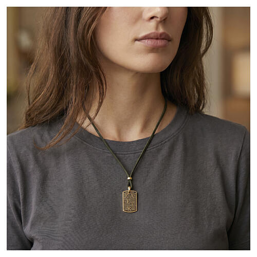 Pater necklace golden 925 silver green leather 44 cm Benedictus 2