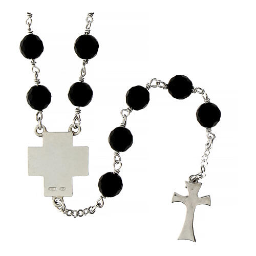 Agios rosary necklace of rhodium-plated silver and black beads, 28 in 2
