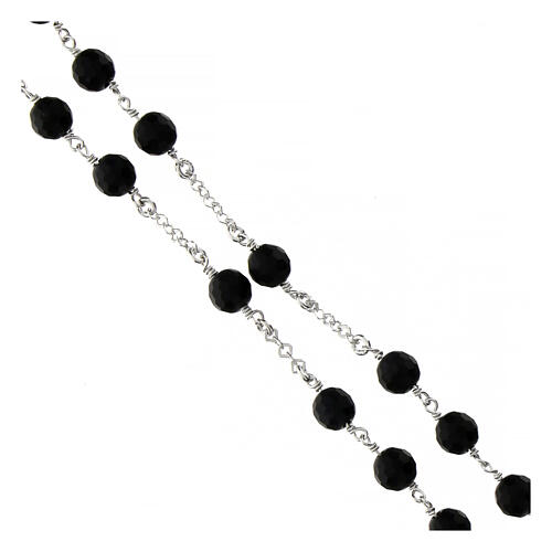 Agios rosary necklace of rhodium-plated silver and black beads, 28 in 3