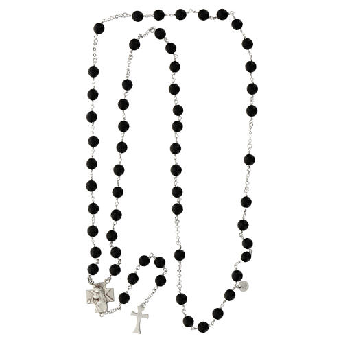 Chapelet collier rhodié pierres noires et croix argent 70 cm Agios 4