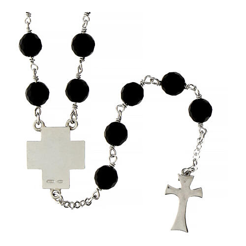 Rosary necklace rhodium-plated black stones and silver cross 70 cm Agios 3