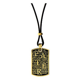 Blaue Halskette mit Lederband Goldener Pater aus 925er Silber Agios