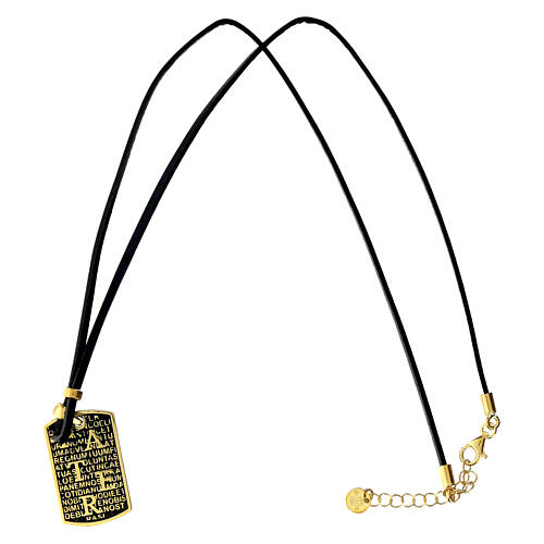 Pater necklace by Agios, gold plated 925 silver and dark blue leather 3