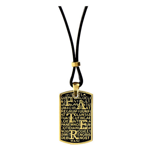Collana Blu filo pelle Pater dorata in argento 925 Agios 1