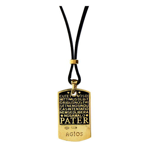 Collana Blu filo pelle Pater dorata in argento 925 Agios 2
