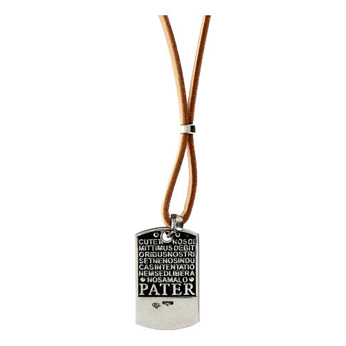 Collar Pater cuero beis plata 925 rodiada Benedictus 3