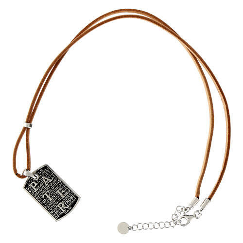 Collar Pater cuero beis plata 925 rodiada Benedictus 4