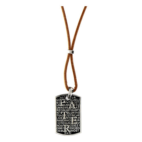 Collana Pater pelle beige argento 925 rodiato Agios 1