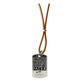 Pater necklace beige leather 925 rhodium silver Agios