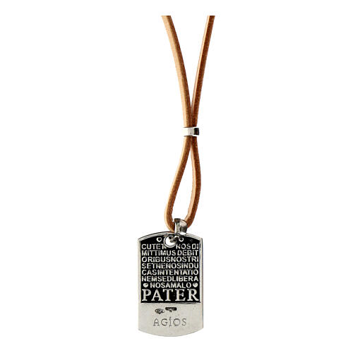Pater necklace beige leather 925 rhodium silver Agios 2
