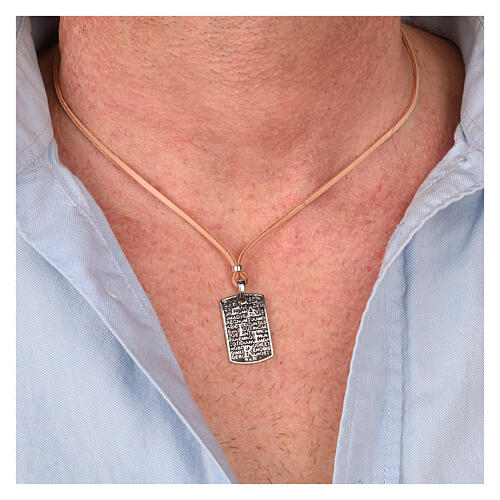 Pater necklace beige leather 925 rhodium silver Agios 2