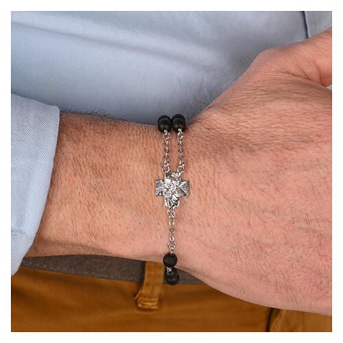 Bracelet Agios argent rhodié pierres noires et croix 20 cm 2