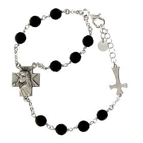 Agios bracelet in rhodium plated silver with black stones and cross 20 cm