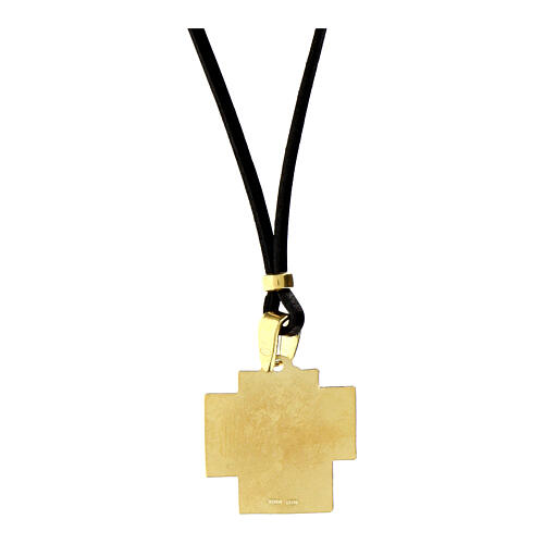 Agios necklace with gold plated icon, black leather, 17 in 2