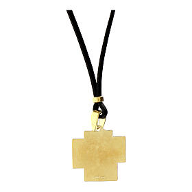 Collar Agios icono dorado hilo de cuero negro plata 925