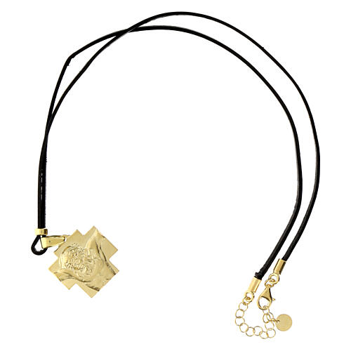 Collar Agios icono dorado hilo de cuero negro plata 925 3