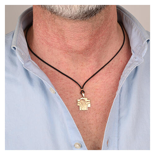 Collana Agios icona dorata filo in pelle nero argento 925 2