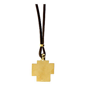 Agios necklace with gold plated icon, brown leather, 17 in
