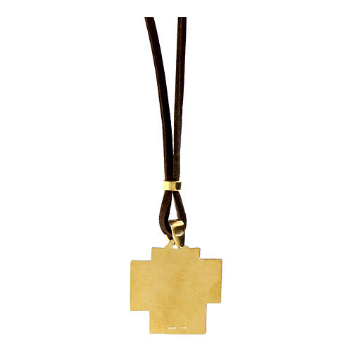 Agios necklace with gold plated icon, brown leather, 17 in 3