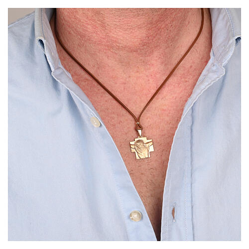 Collier cuir florentin brun pendentif argent 925 doré Agios 2