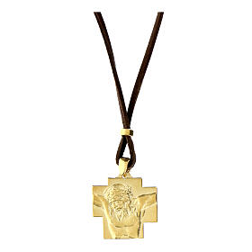 Collana pelle fiorentina marrone pendente argento 925 dorato Agios
