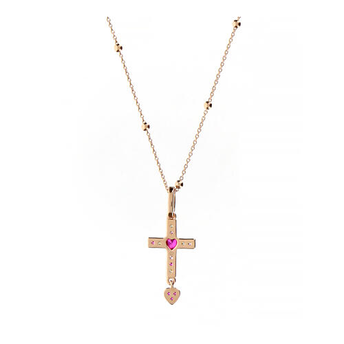Agios necklace of rosé 925 silver with cross and rhinestones, 16.5 in 2