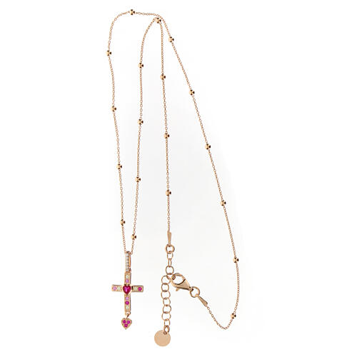 Agios necklace of rosé 925 silver with cross and rhinestones, 16.5 in 3