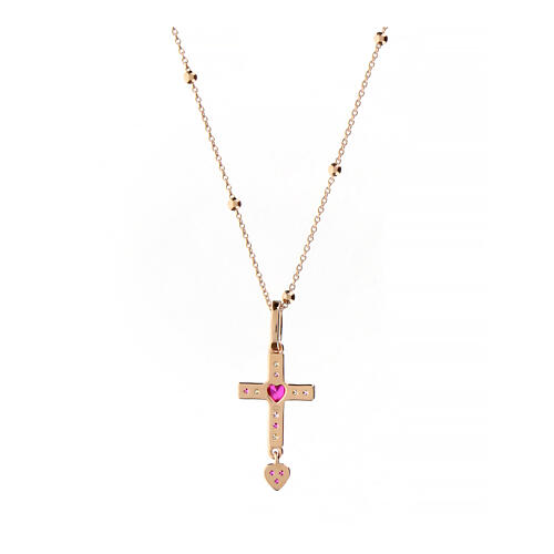 Agios necklace of rosé 925 silver with cross and rhinestones, 16.5 in 3