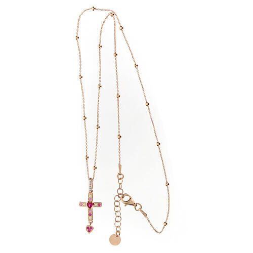 Agios necklace of rosé 925 silver with cross and rhinestones, 16.5 in 4