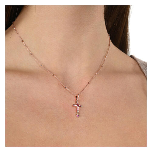 Colar Agios prata 925 rosê com cruz e zircões 42 cm 2