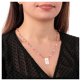 925er Silber Halskette von Agios mit mehrfarbigen Steinen und Wundertätige Madonna Anhänger