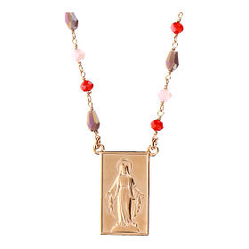 Agios necklace with multicoloured stones and squared Miraculous Medal, 925 silver