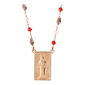 Benedictus 925 silver necklace with multicolor stones and Miraculous Mary pendant