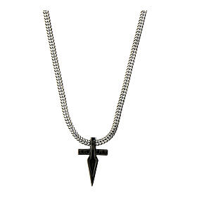 Agios necklace of 925 silver with black rhinestone cross, 16.5 in