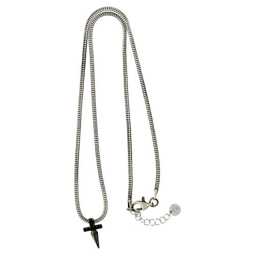 Agios necklace of 925 silver with black rhinestone cross, 16.5 in 3