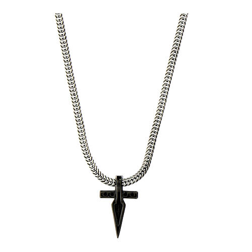 Benedictus necklace of 925 silver with black rhinestone cross, 16.5 in 3