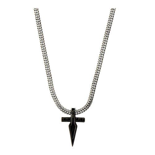 Collier Agios argent 925 croix zircons noirs 42 cm 2